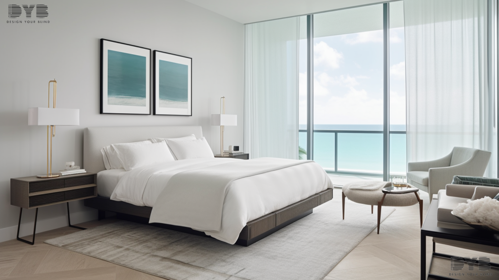 A bedroom in Boca Raton with Roller Shades.
