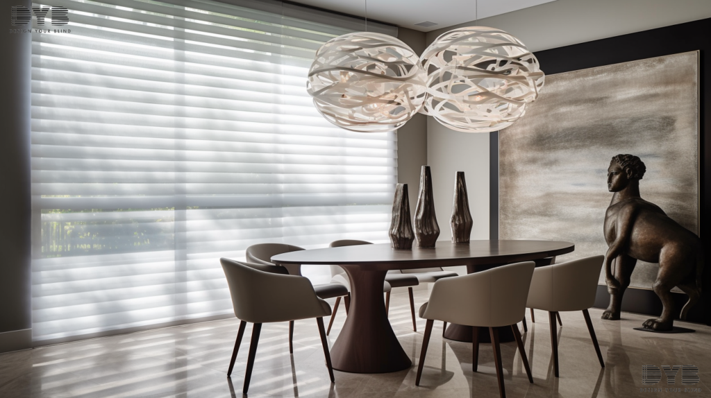 A dining room in Boca Raton with Pirouette Shades.