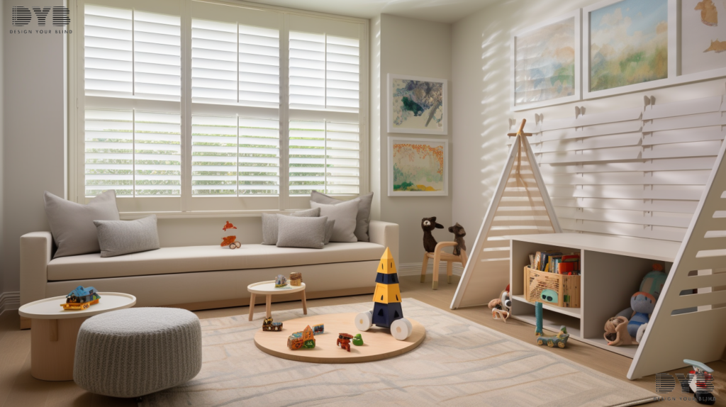 A playroom in Boca Raton with Plantation Shutters.