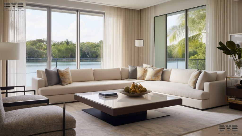 Sheer curtains in a modern living room in Palm Beach Gardens, FL