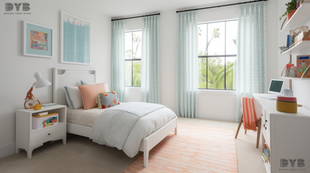 Sheer curtains in a contemporary kids bedroom in Palm Beach Gardens, FL
