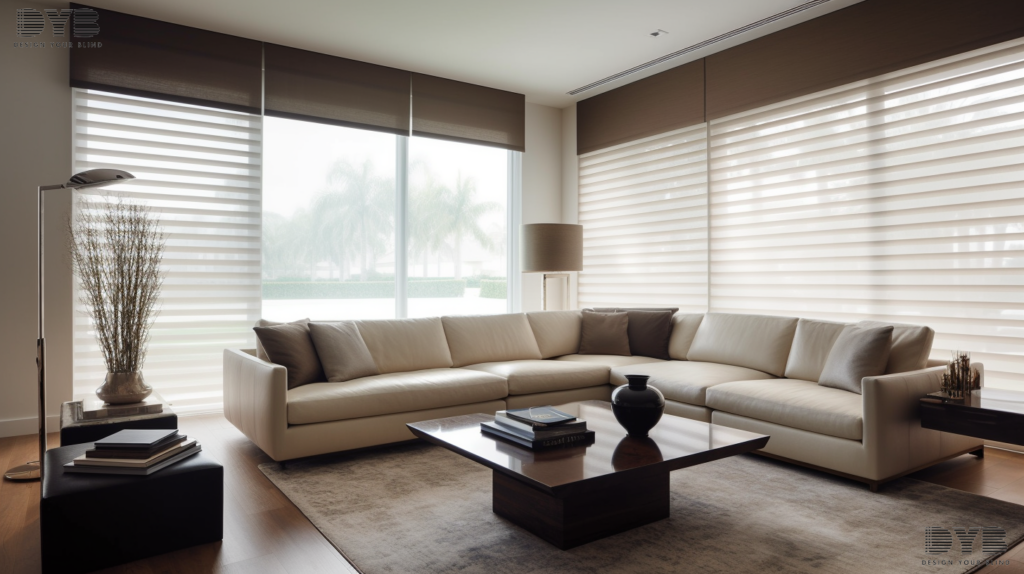 A formal living room featuring Cellular Shades and Bernhardt furniture in Lighthouse Point, FL.
