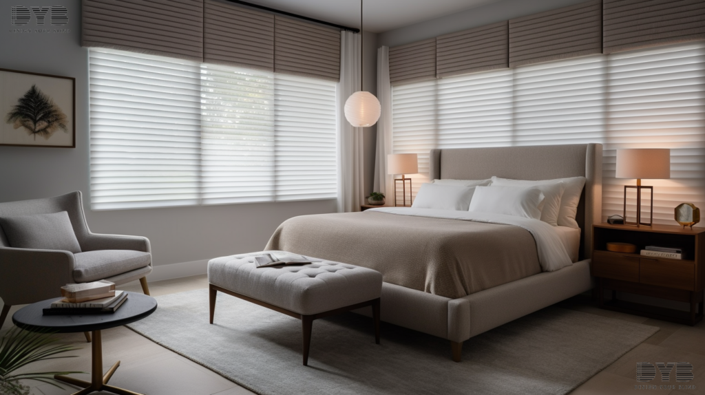 Hunter Douglas Silhouette Shades in a contemporary bedroom in Boynton Beach, Florida