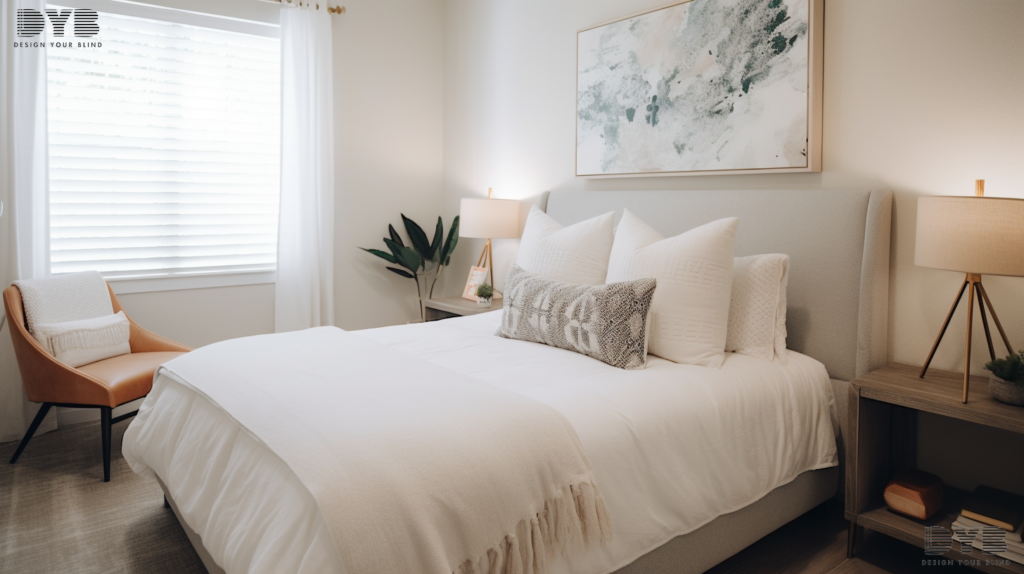Guest bedroom in Palm Beach Gardens, Florida, with Sheer Curtains, overlooking a vibrant garden.
