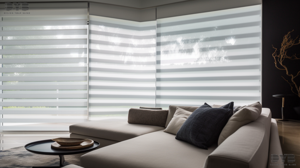 Designer Banded Shades in Delray Beach, Florida, protecting furniture from fading with a stylish, contemporary design.