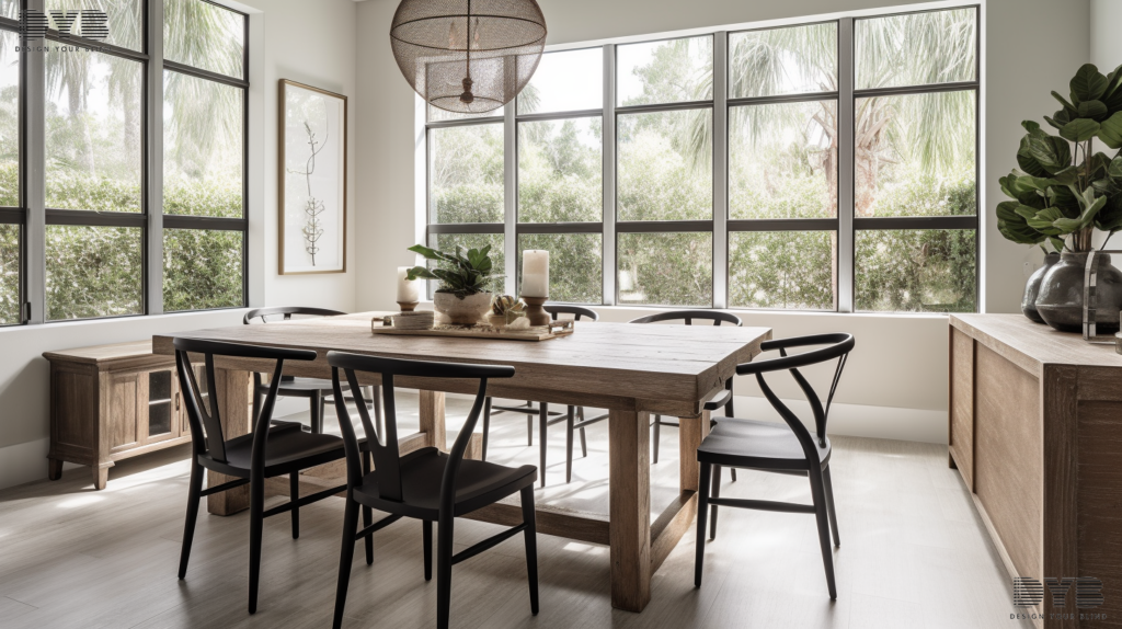 Solar Shades in a farmhouse dining room in Parkland, Florida
