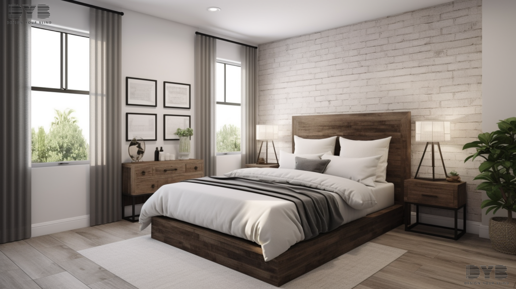 Master bedroom in Palm Beach Gardens, Florida, with Plantation Shutters, overlooking a golf course.