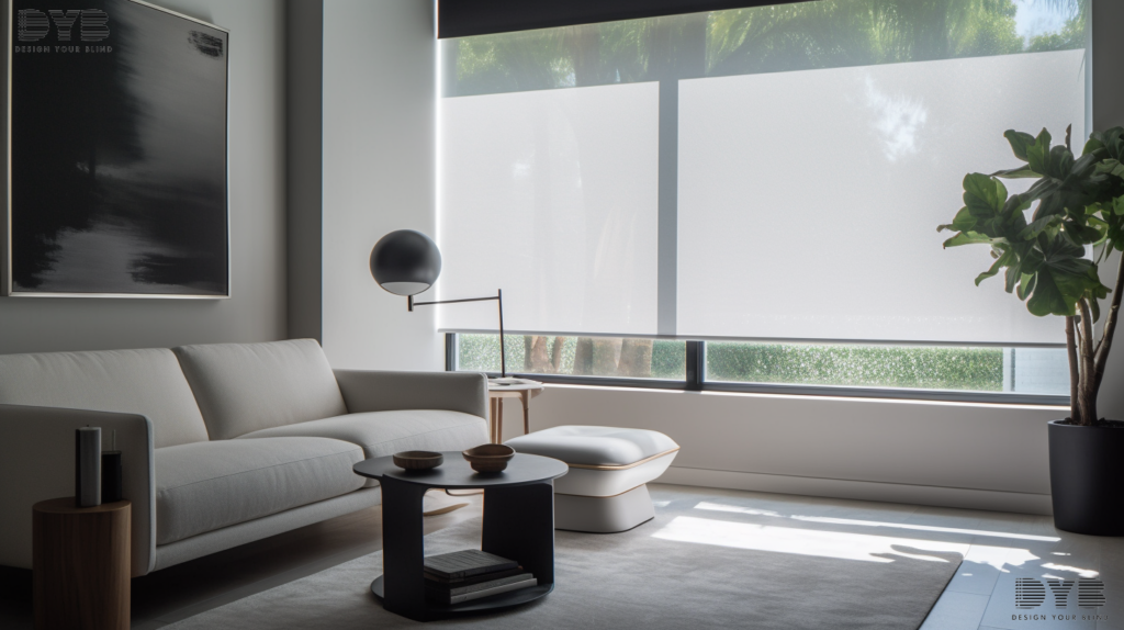 A close-up shot of a window with a blackout roller shade in Palm Beach Gardens, FL.