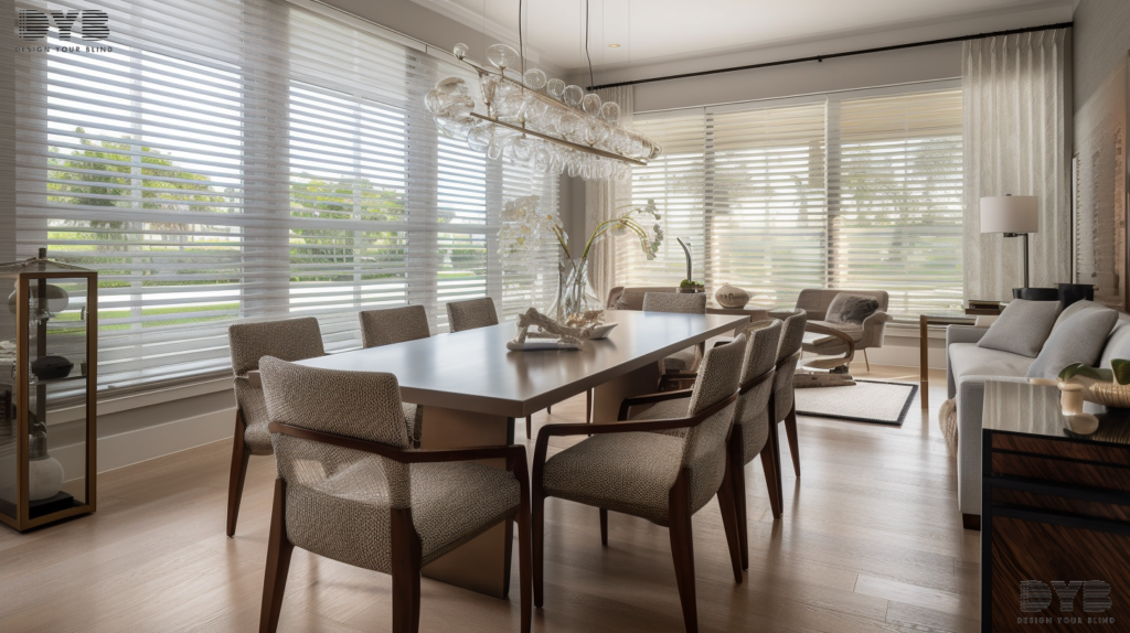 Aluminum blinds in a transitional dining room in Highland Beach, FL.