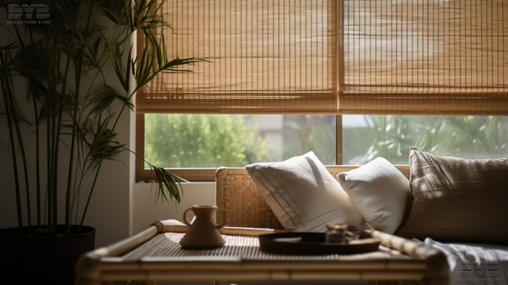 A close-up view of bamboo shades in a Highland Beach home.