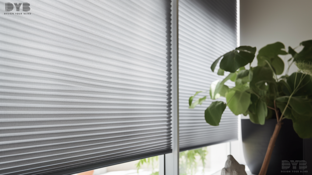 A close-up shot of a window in a Highland Beach home with partially closed, motorized Cellular Shades, featuring a modern, minimalist design.