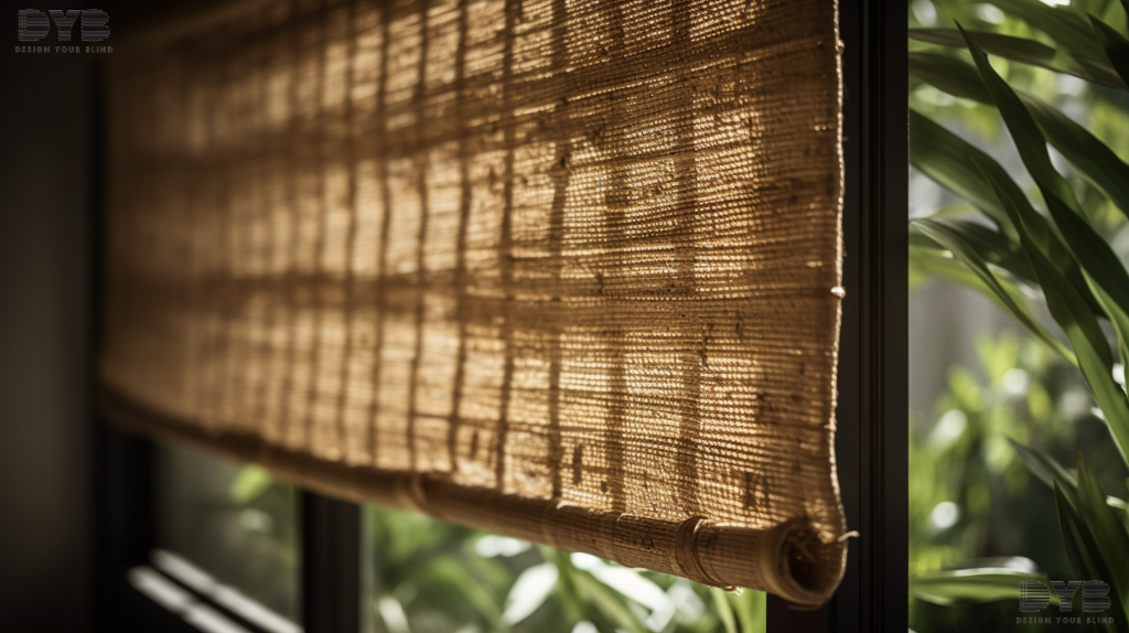 Close-up shot of a window with a woven wood shade in Highland Beach, FL