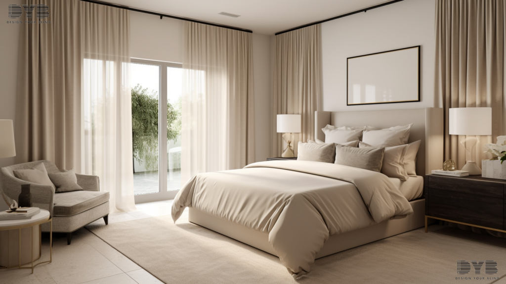 Ripplefold curtains in a Boca Raton bedroom, adding a touch of elegance and privacy