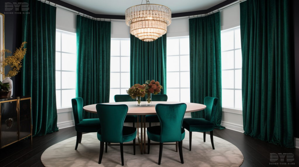 Ripplefold curtains in a Boca Raton dining room, adding a touch of elegance and privacy