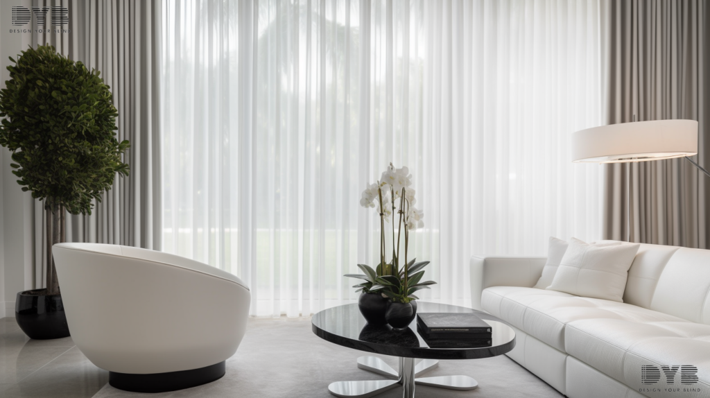 Ripplefold curtains in a Boca Raton living room, adding a touch of elegance and luxury