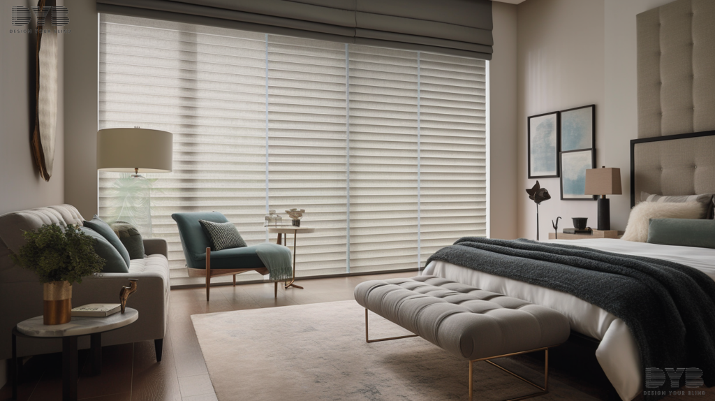 A bedroom in Parkland, Florida, with Hunter Douglas Silhouette Shades, creating a serene and tranquil atmosphere.