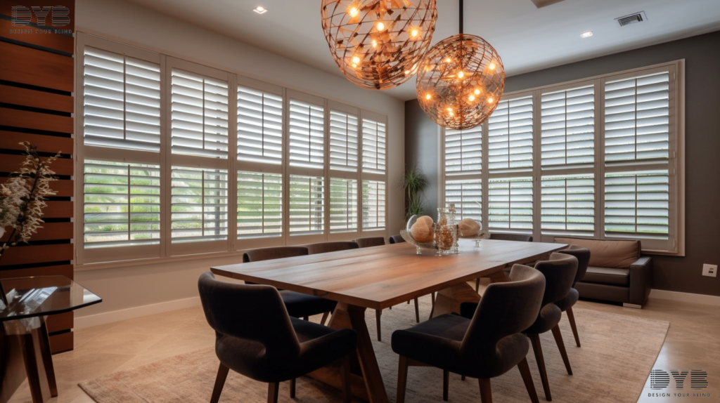 Motorized Plantation Shutters in a Boynton Beach Dining Room