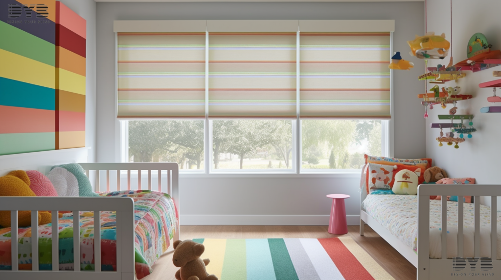 Solar Roller Shades in a modern kids bedroom with ocean views in Palm Beach Gardens, FL.