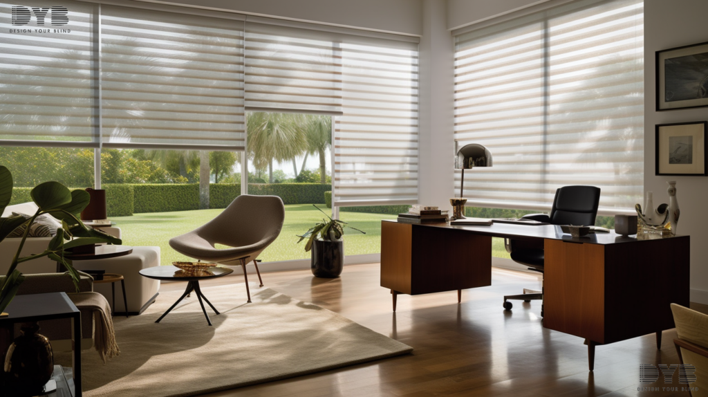 Screen Roller Shades in a West Palm Beach home office