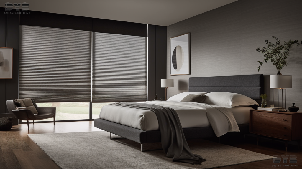 Motorized Pirouette Shades in a Boca Raton bedroom