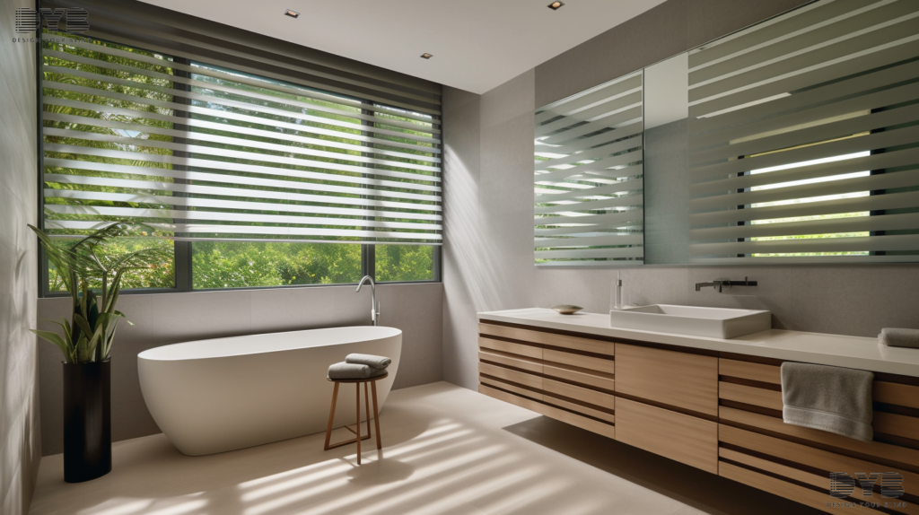 Designer Banded Shades in a Highland Beach bathroom, creating a stylish and functional space.
