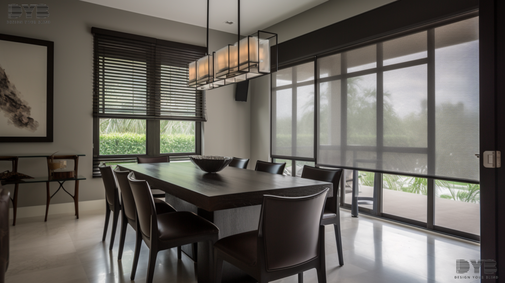 A Boynton Beach dining room with Screen Shades, adding style and functionality to the space.