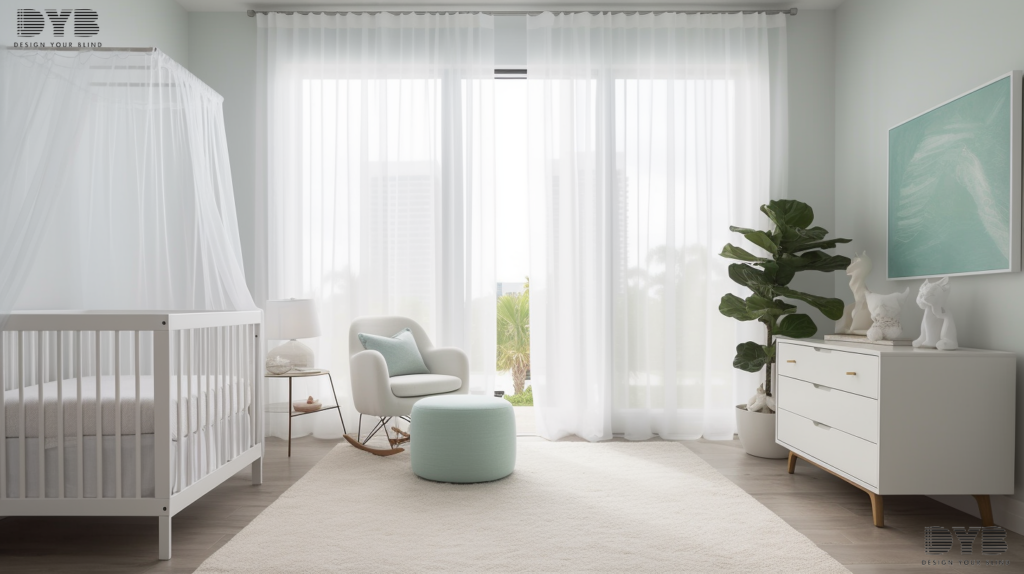 A West Palm Beach, FL kids bedroom featuring sheer curtains and Crate & Barrel furniture