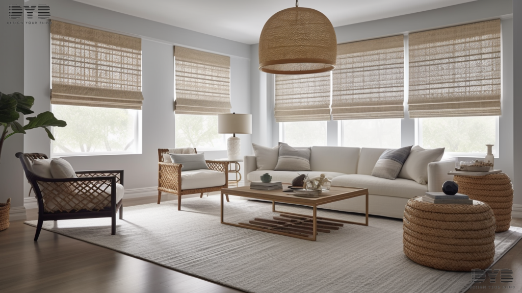 Woven wood shades, Highland Beach living room