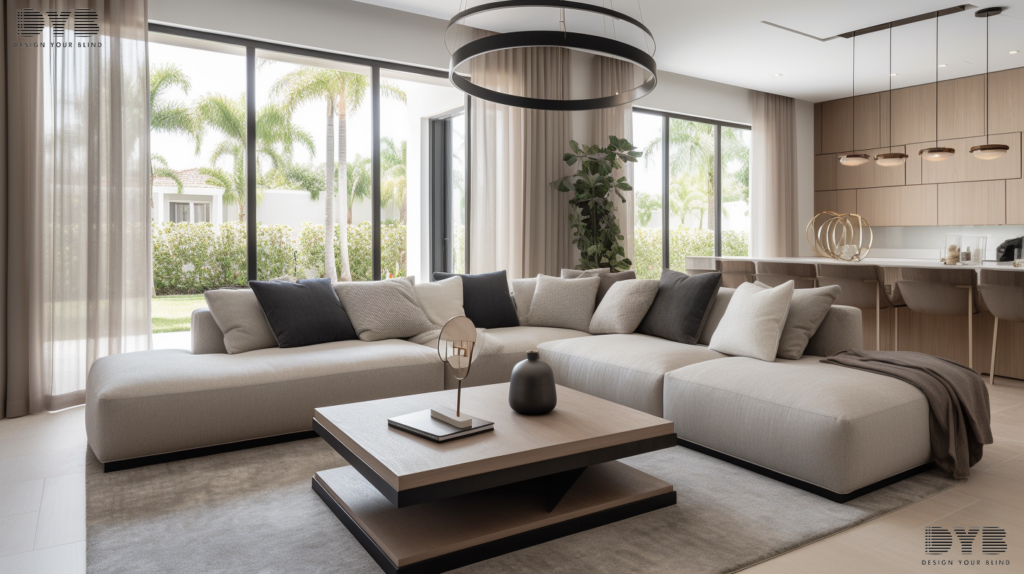 Honeycomb Shades in Highland Beach, Florida living room.