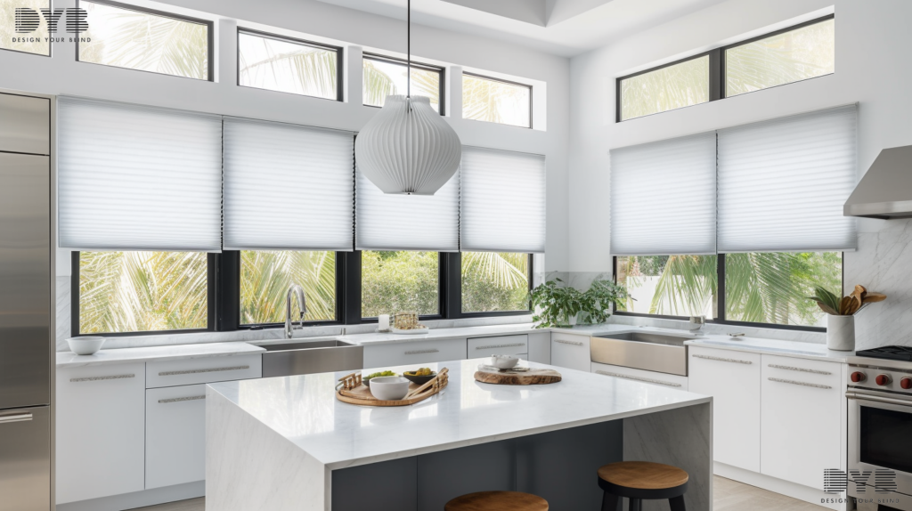 Honeycomb Shades in Highland Beach, Florida kitchen.