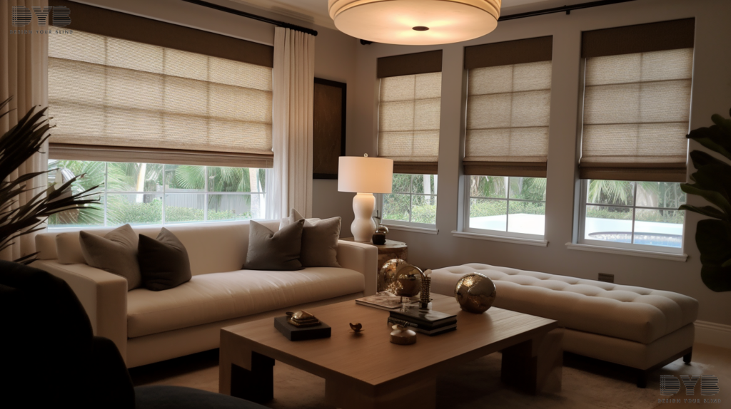 A family room with Screen Roller Shades in Boca Raton, Florida