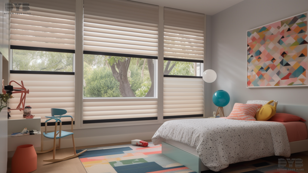 A kids bedroom with Screen Roller Shades in Boca Raton, Florida
