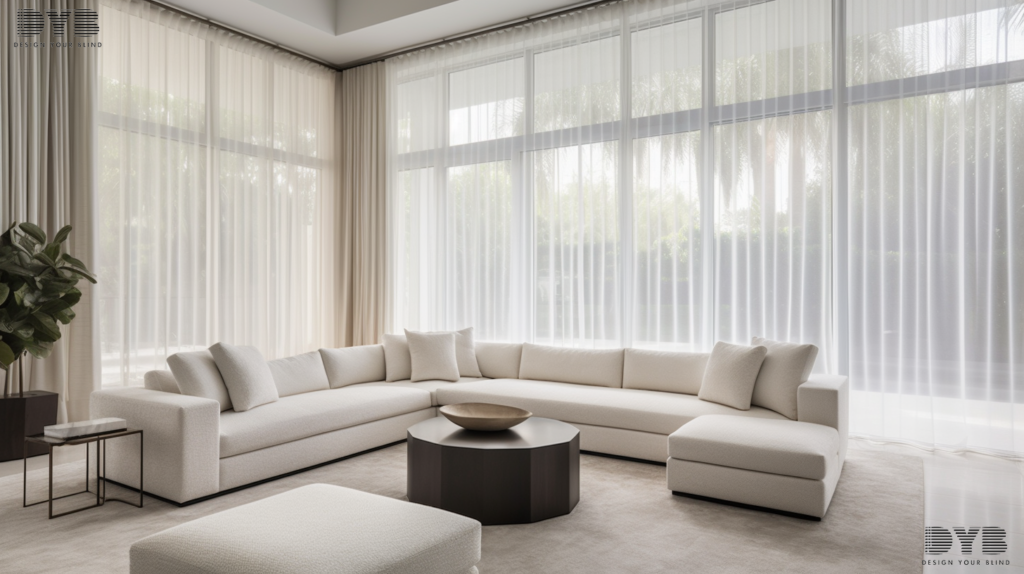 Pinch Pleat Curtains in a Delray Beach living room, creating a modern and stylish ambiance.