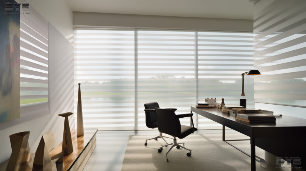 A home office with Screen Roller Shades in Boca Raton, Florida