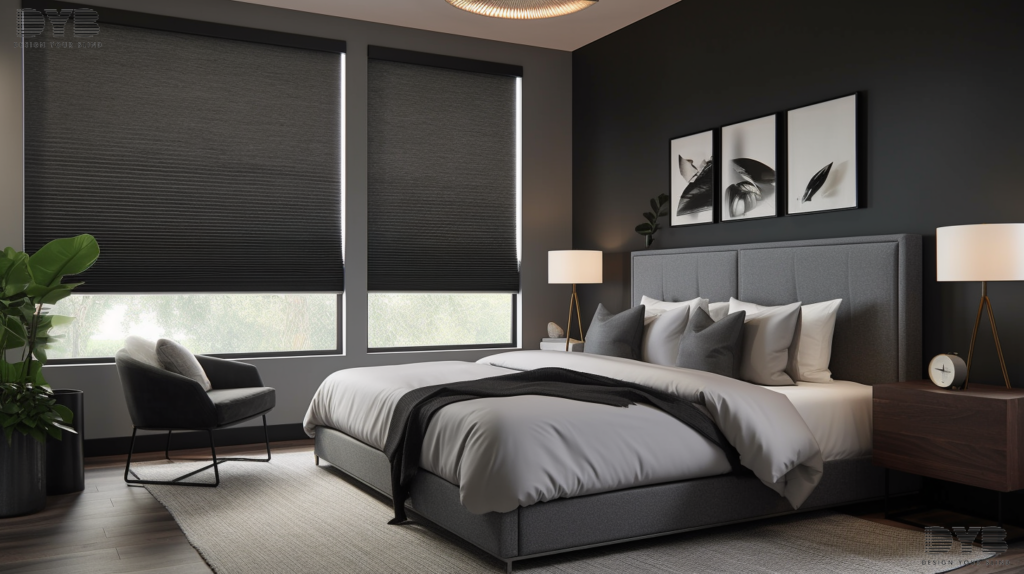 Blackout Roman shades in a Parkland bedroom