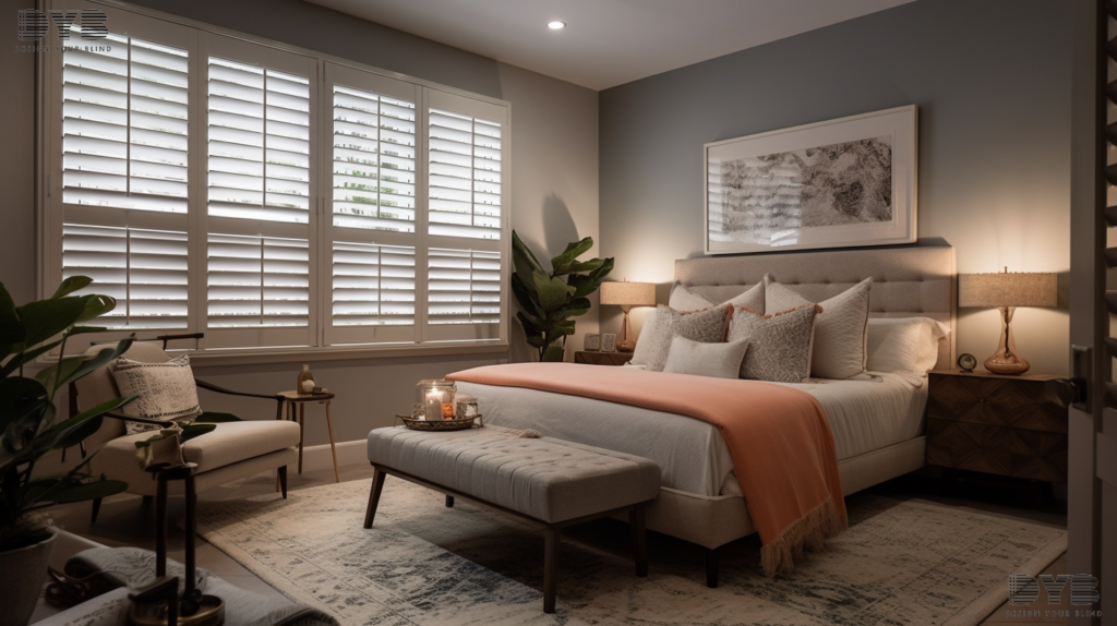 A serene bedroom with Plantation Shutters