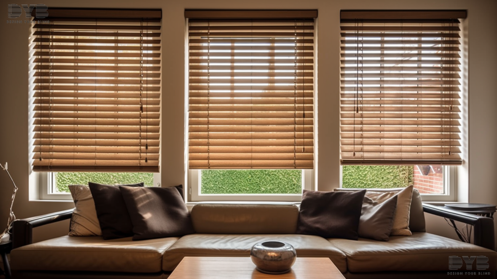 A close-up of a window with aluminum blinds, showcasing a transitional interior design in Delray Beach.