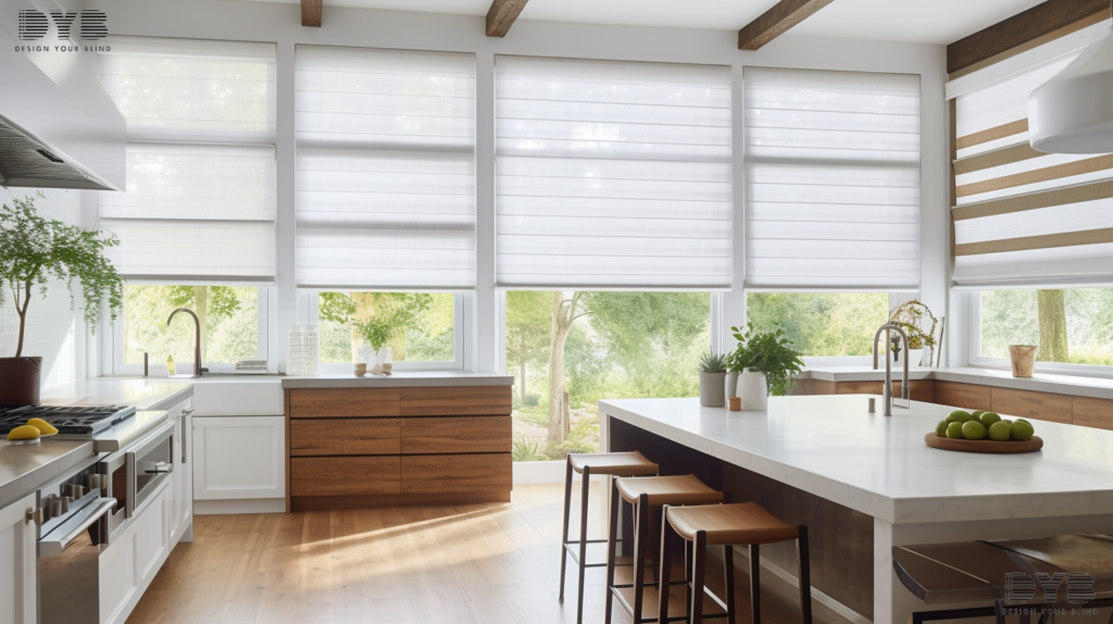 Roman Shades with Sheer fabric in a West Palm Beach Kitchen