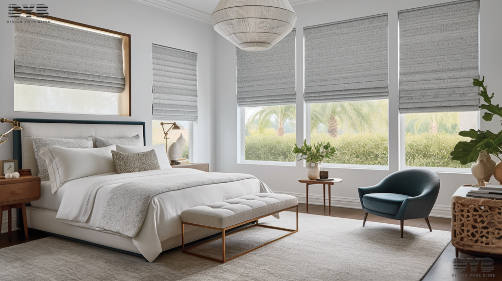 Geometric Roman Shades in a West Palm Beach bedroom