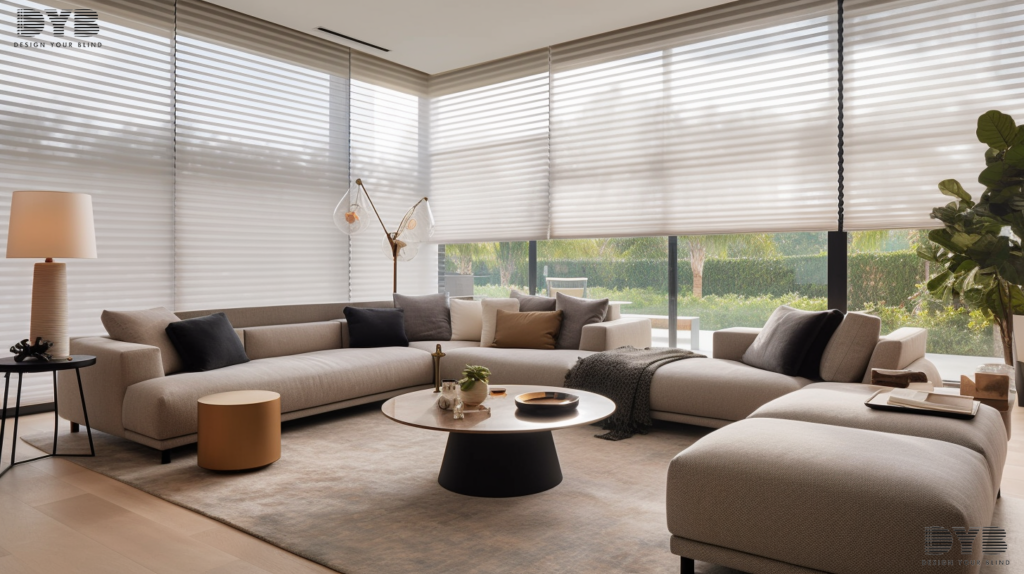 A spacious living room with Hunter Douglas Honeycomb Shades