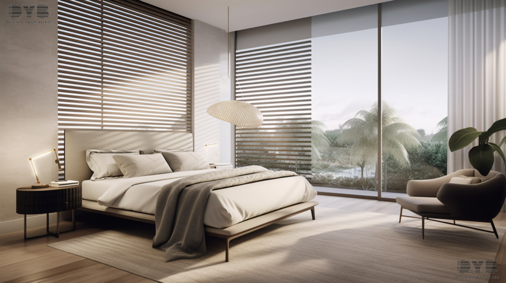 Minimalist bedroom with Pirouette Shades in Lighthouse Point, Florida