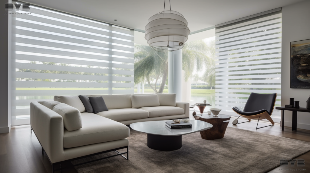 A Family Room with Pirouette Shades in Lighthouse Point, FL.