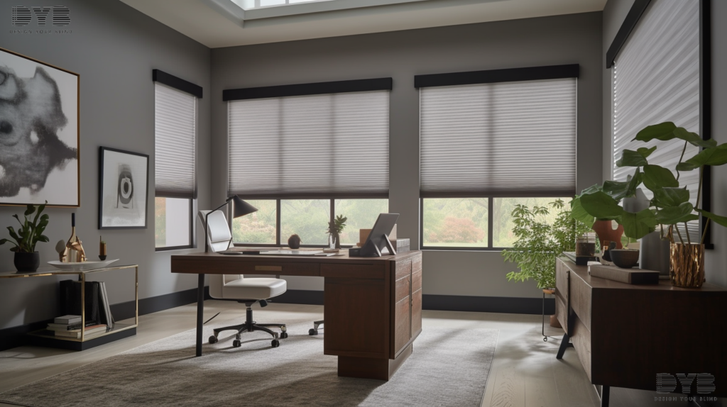 A home office with Honeycomb Shades in Lighthouse Point, FL.