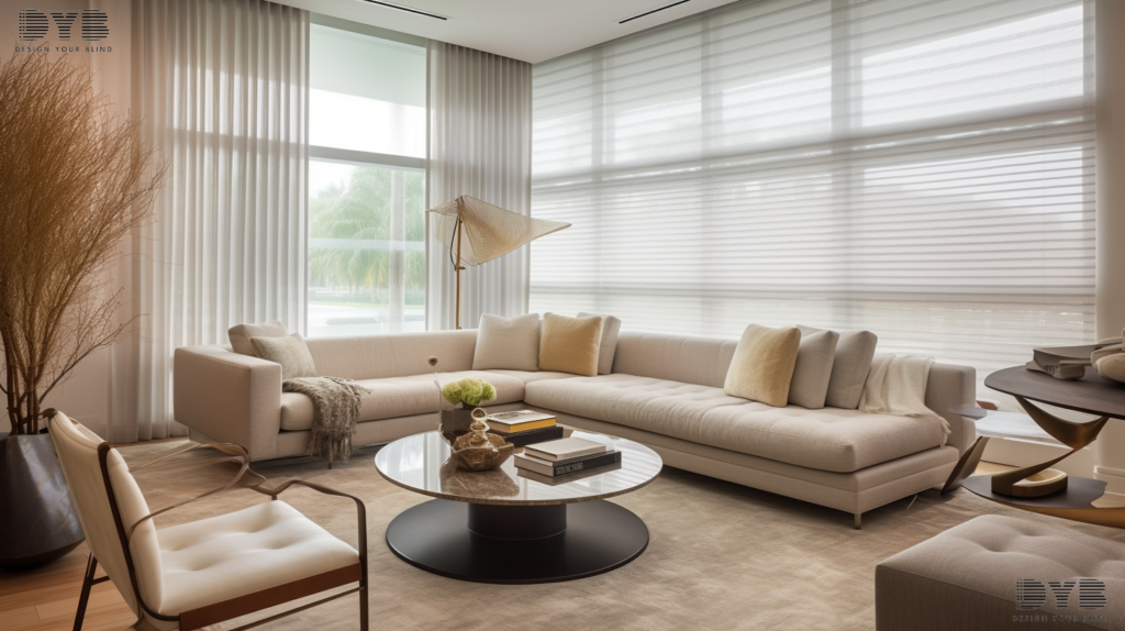 Roman Shades with Texture fabric in a West Palm Beach Formal Living Room