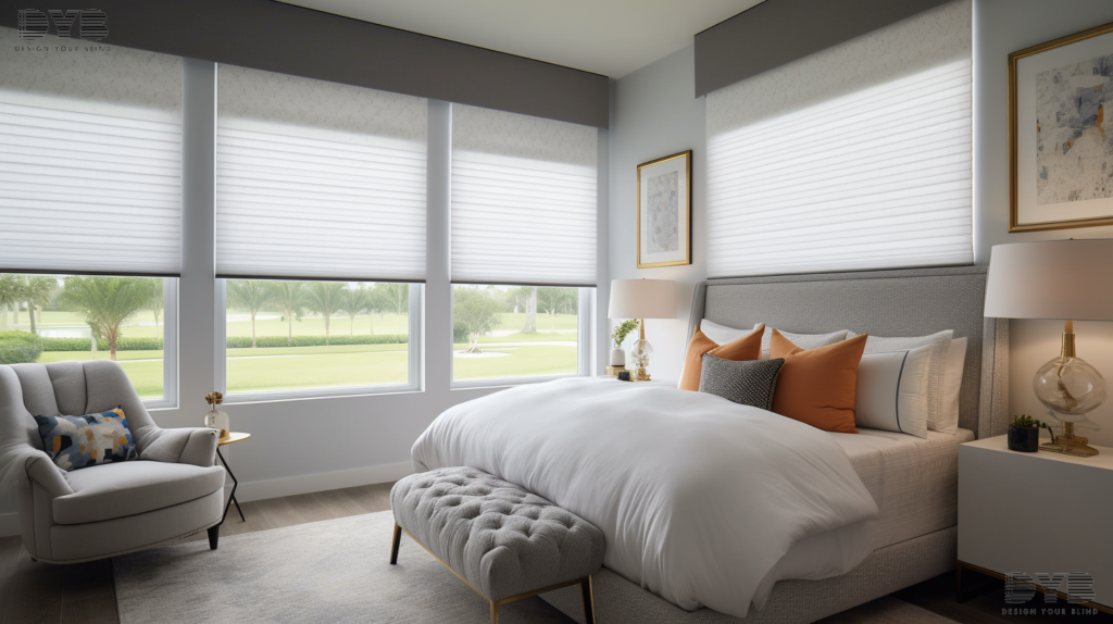A Master Bedroom with Roller Shades in Lighthouse Point, FL.