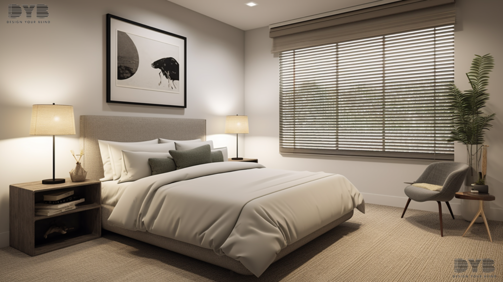 Spacious bedroom in Boca Raton, FL, featuring aluminum blinds on a large window.
