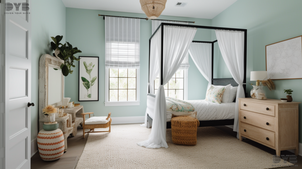 A Farmhouse Modern Kids Bedroom in West Palm Beach, Florida, with Hunter Douglas Honeycomb Shades on a window overlooking a canal.