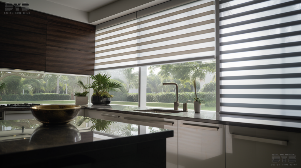 Luxury bathroom with Pirouette shades, offering both light control and privacy in a Palm Beach Gardens home