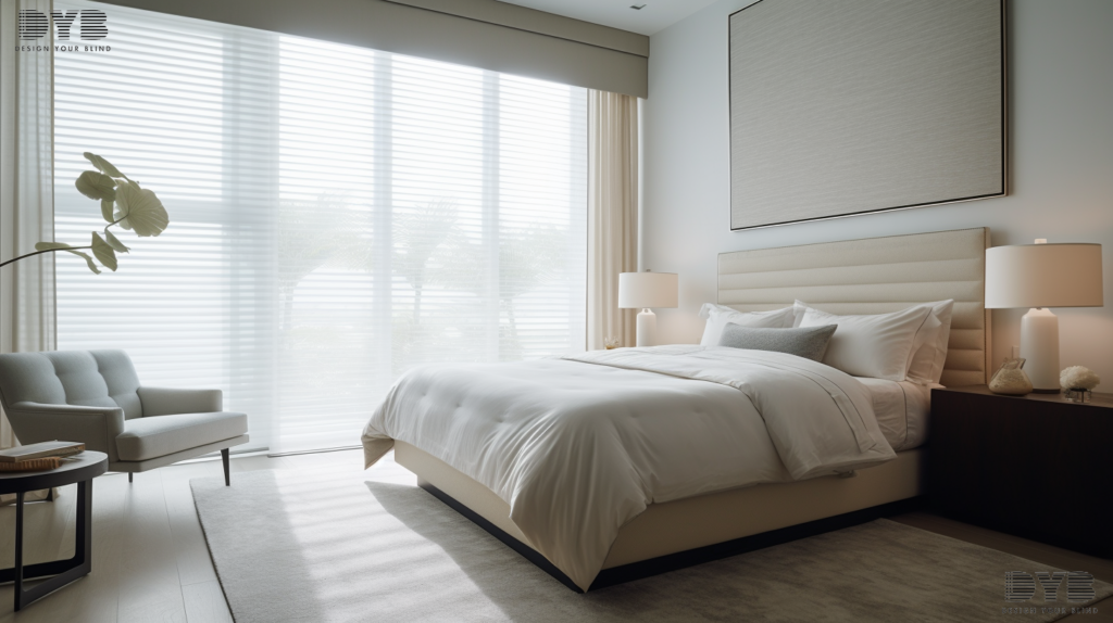 Boca Raton bedroom with motorized Hunter Douglas Silhouette Shades