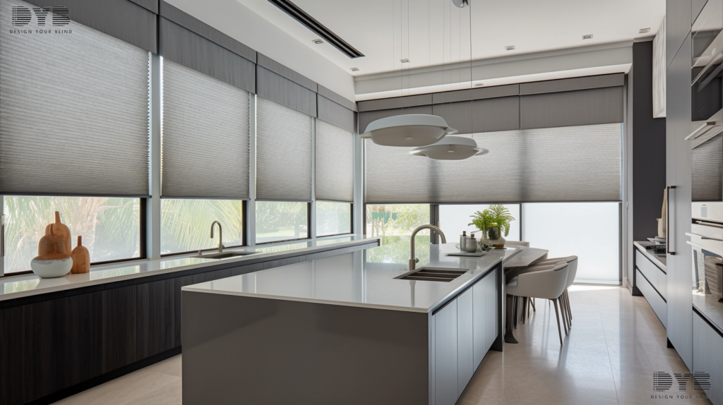 Boca Raton kitchen with motorized Hunter Douglas Honeycomb Shades
